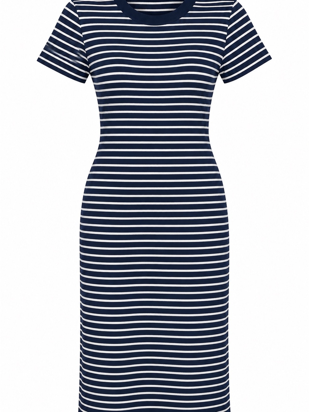 Michael Kors Navy & White Striped Short-Sleeve Midi Dress